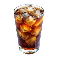 A glass of cola with ice on black back