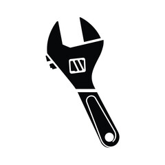 Black and white graphic illustration of an adjustable wrench, tool, or spanner, set against a plain white background.