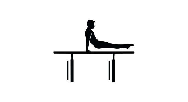 Silhouette of a Gymnast Performing on a Parallel Bar Showcasing Strength and Balance Isolated on White Background