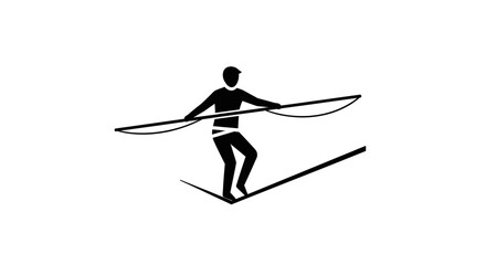 Silhouette of a Person Balancing Skillfully on a Tightrope Isolated on White Background