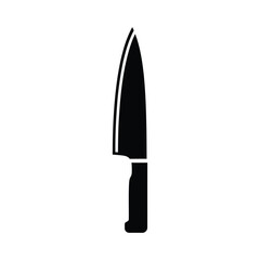 A simple, black silhouette of a sharp, professional chef's knife.