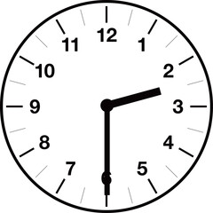 Analog clock illustration showing half past each hour
