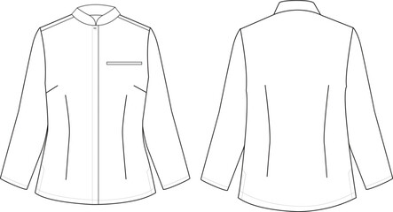 Women's Shirt Front and Back Illustration, Button-Up Long Sleeve Shirt with Pocket