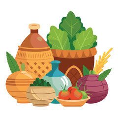 Farm Market Basket with Vegetables Illustration | Traditional&nbsp;Food&nbsp;Vector