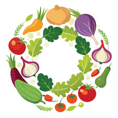 Fresh Organic Vegetable Wreath Illustration | Farm Food Vector&nbsp;Design