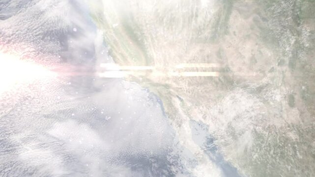 Earth zoom in from space and focus on Chino, California, USA. Background for travel intro or blog. Satellite view. 3D style Animation. Images from NASA.