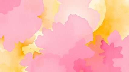Abstract watercolor painting of pink and yellow floral shapes creating a soft and dreamy background ideal for design projects.