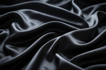 Fototapeta premium Luxurious Black Silk Fabric Texture with Elegant Soft Folds