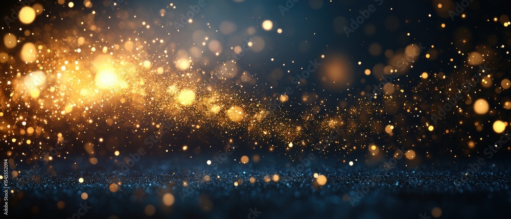 Aufkleber sparkling golden glitter particles floating against a dark background creating a festive atmosphere