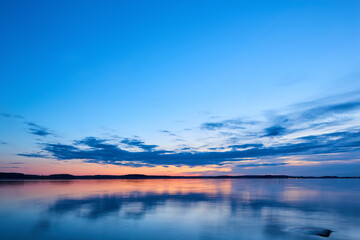 Panorama of evening sky with clouds. sunset Sky background . Sunrise sky with lighted clouds. Beauty evening sunrise over sea