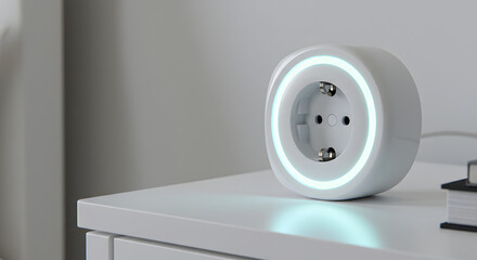 Modern White Round Smart Plug with LED Light on Table