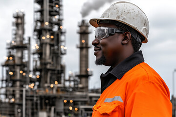 Satisfied Refinery Operator Overseeing Plant
