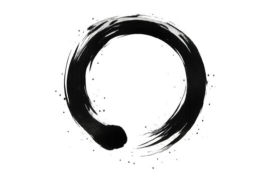 Zen enso circle in black ink, representing enlightenment, cosmic energy, and spiritual emptiness on translucent surface
