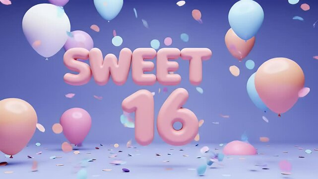 Sweet Sixteen Celebration Pastel Balloons & Confetti Party Background