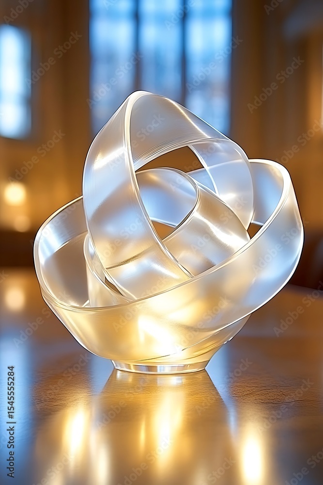 Poster abstract sculptural form in transparent material with smooth, flowing lines