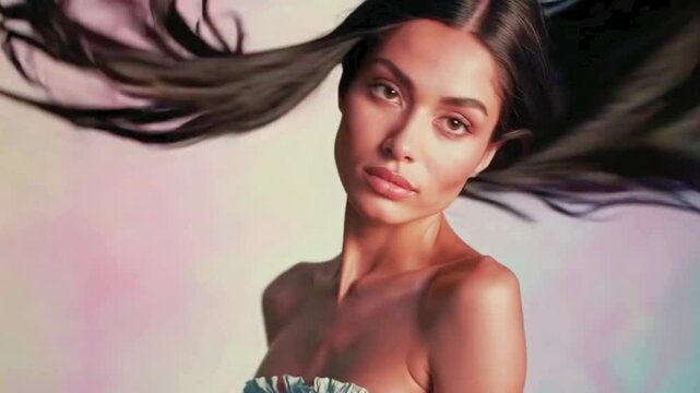 4K UHD Elegant beauty video with hair flowing in motion