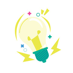 A flat vector illustration of a cute yellow light bulb representing creativity and fresh ideas. Perfect for UI elements, startup branding, educational visuals, and bright modern designs. Fun and color
