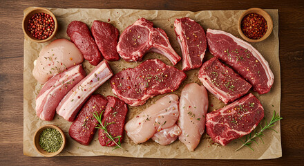 raw meat on wooden board