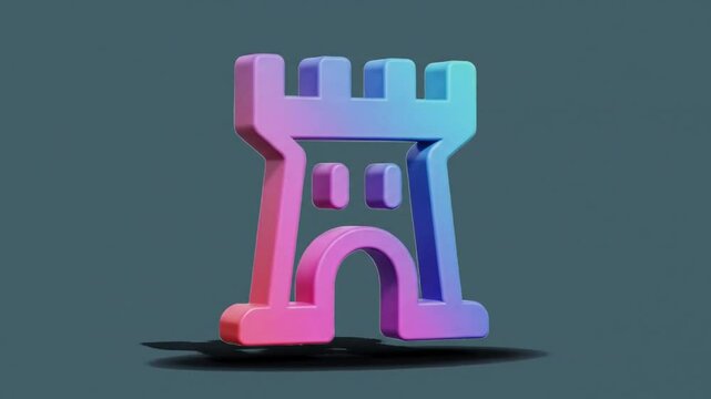 Vibrant stylized 3D castle icon with gradient colors for modern design projects