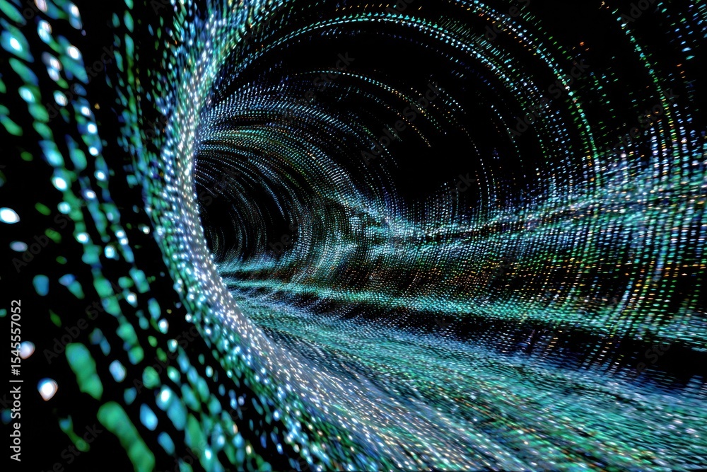Aufkleber a digital tunnel with glowing blue and green lights creating a futuristic abstract background view p