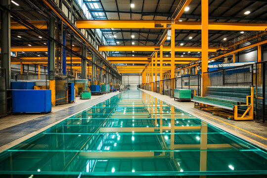 Sheets of Factory manufacturing tempered clear float glass panels cut to size