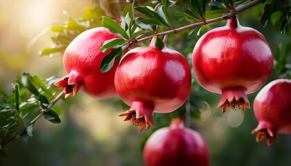 Obraz premium red pomegranates on a pomegranate tree branch
