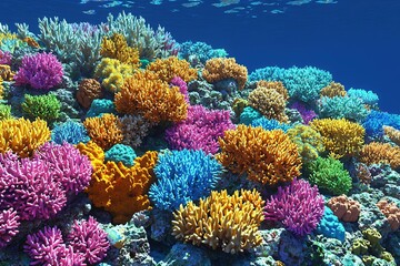 Naklejka premium Ocean underwater landscape with clay coral reefs 3d background design. Generative AI , isolated on white background, , copy space, copy space for text,