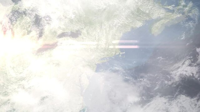 Earth zoom in from space and focus on Danbury, Connecticut, USA. Background for travel intro or blog. Satellite view. 3D style Animation. Images from NASA.