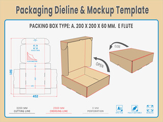 Packaging Dieline and Mockup Template. Dieline Real Shape and Dimension. Mockup Template. Fully editable vector. Equipped die cut lengths prepared for production.