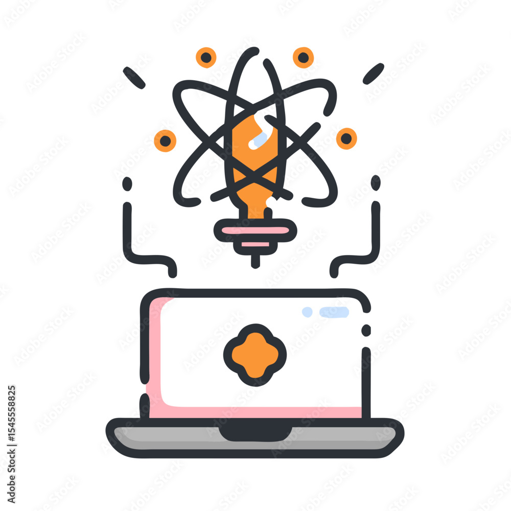 Aufkleber laptop with quantum computing icon featuring atom and lightbulb
