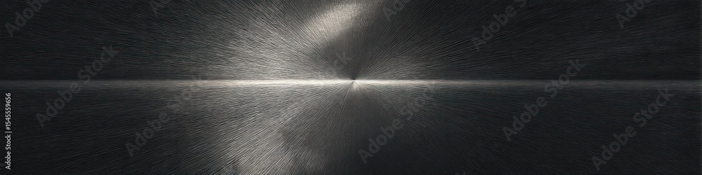 Poster abstract dark gray background with radial lines emanating from a central point and a bright horizont