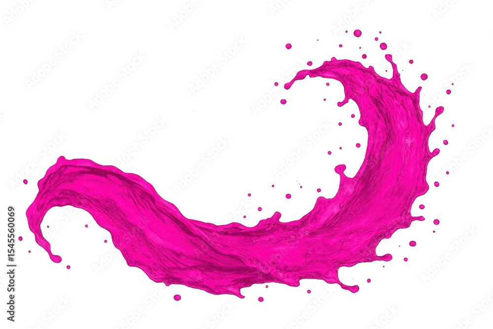 Poster vibrant pink liquid arching dynamically, creating fluid movement with elegant splash against transpa