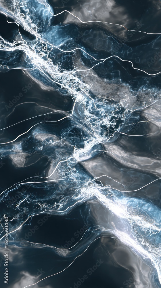 Poster abstract dark blue and white pattern with swirling lines and bright glowing veins throughout image v