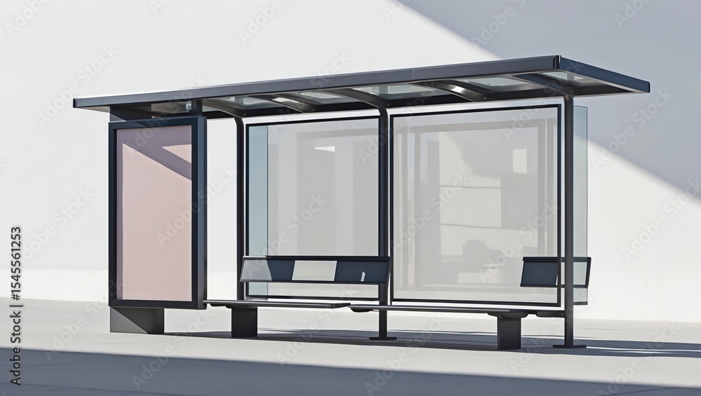 Poster blank white mock up of vertical light box in a bus stop. 3d render illustration.
