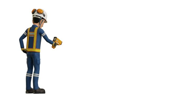 Industrial worker is measuring the temperature with the pyrometer