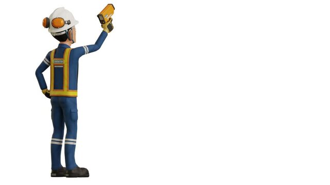 Industrial worker is measuring the temperature with the pyrometer