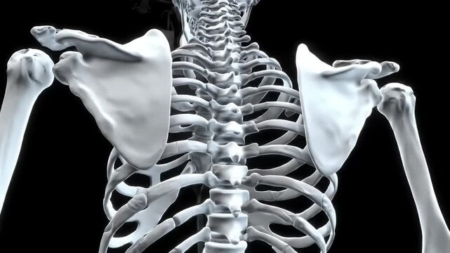 Detailed 3D Visualization of Human Skeletal System Against Black Background in Spotlight Illuminating Anatomical Accuracy Perfect for Educational Medical Research