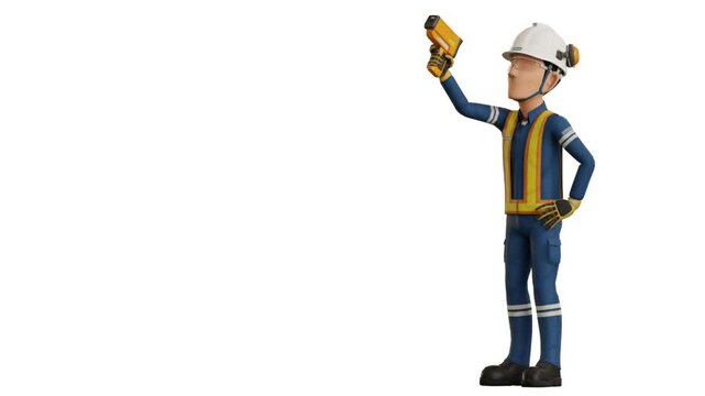 Industrial worker is measuring the temperature with the pyrometer