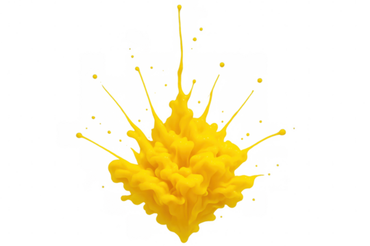 Yellow paint splattering dynamically over transparent surface, revealing energetic liquid movement and creative artistic moment