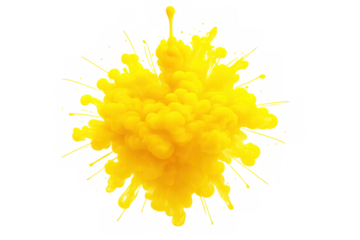Bright yellow ink exploding and forming a cloud on a transparent background, perfect for creative projects