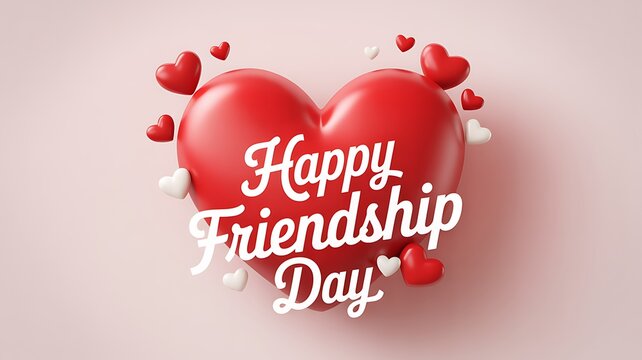 Happy friendship day 3d render with red heart