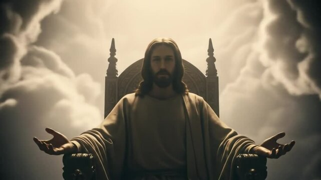 Divine Majesty: An awe-inspiring image depicts a serene figure with outstretched arms, radiating a sense of divine power and boundless compassion, symbolizing spiritual guidance and hope. 
