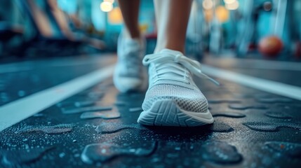 Injured Runner's Ankle with Medical Tape, Fitness Room Ambiance