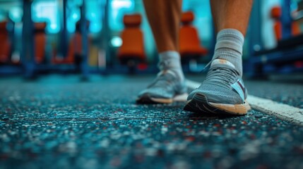 Injured Runner's Ankle with Medical Tape, Fitness Room Ambiance