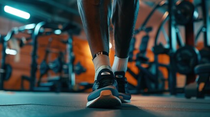 Injured Runner's Ankle with Medical Tape, Fitness Room Ambiance