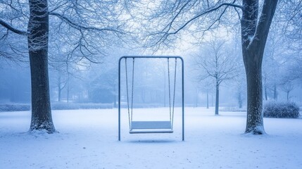 Empty swing in a snowy park