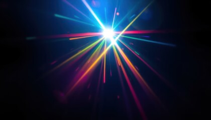 Naklejka premium Radiant burst of vibrant light streaks against a deep navy background