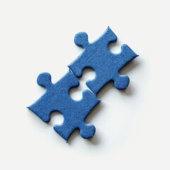 Obraz premium Two interlocking blue puzzle pieces on white background