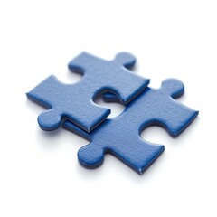 Obraz premium Two blue puzzle pieces interlocked on a smooth surface, symbolizing connection and problem-solving. on white background