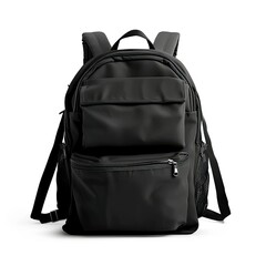 Naklejka premium A sleek black backpack designed for carrying books and personal items. on white background